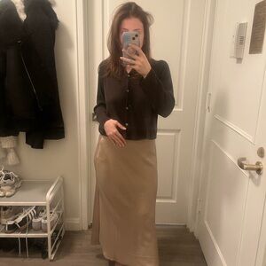 Beige/Gold Satin Maxi Skirt - Minimal Women's Skirt